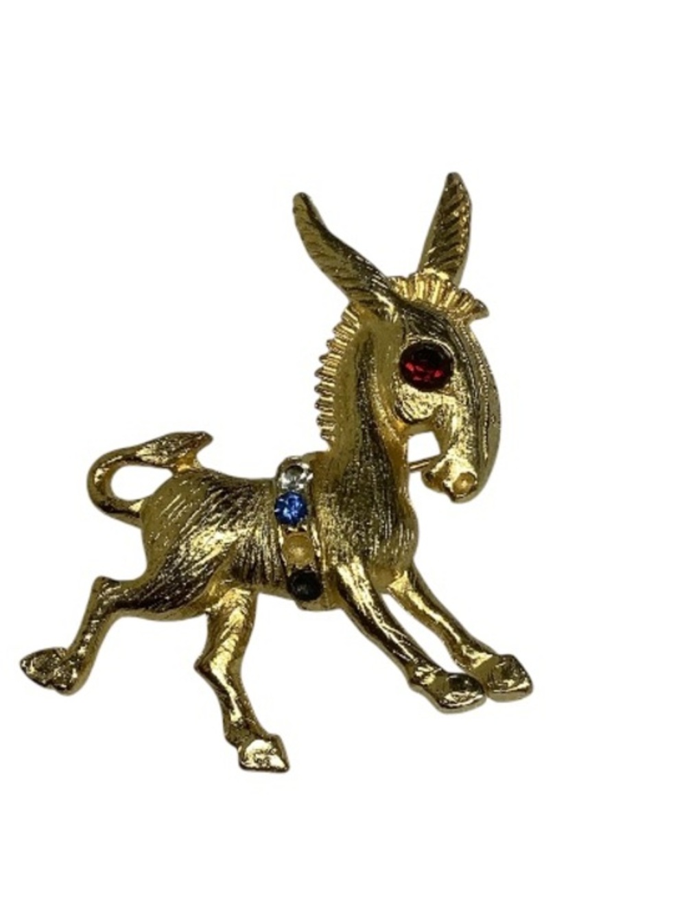 Gold-Tone 1.75” horse Brooch with Colored Rhinestones.